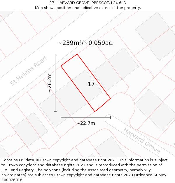 17, HARVARD GROVE, PRESCOT, L34 6LD: Plot and title map