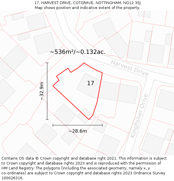 17, HARVEST DRIVE, COTGRAVE, NOTTINGHAM, NG12 3SJ: Plot and title map