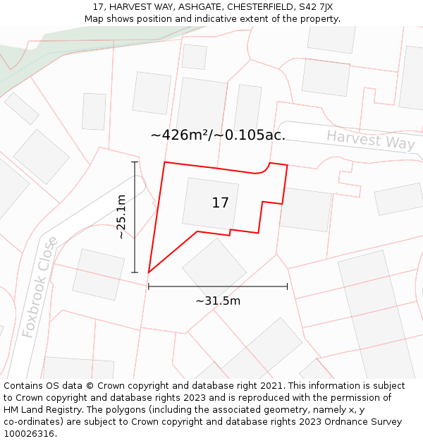 17, HARVEST WAY, ASHGATE, CHESTERFIELD, S42 7JX: Plot and title map