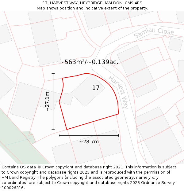 17, HARVEST WAY, HEYBRIDGE, MALDON, CM9 4PS: Plot and title map