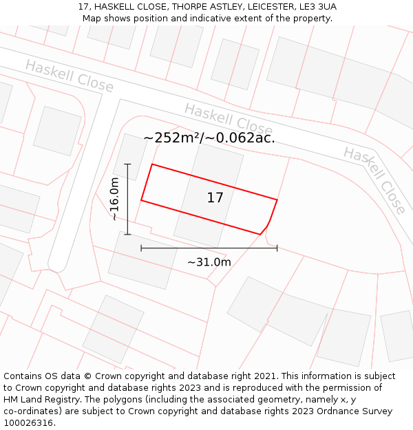 17, HASKELL CLOSE, THORPE ASTLEY, LEICESTER, LE3 3UA: Plot and title map