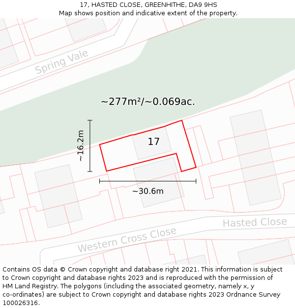 17, HASTED CLOSE, GREENHITHE, DA9 9HS: Plot and title map