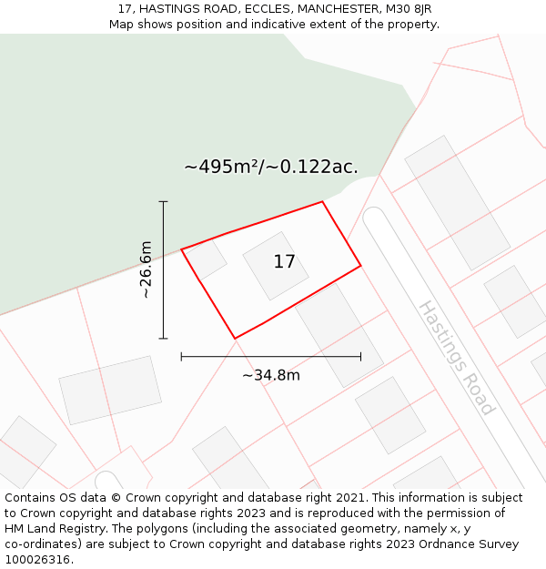 17, HASTINGS ROAD, ECCLES, MANCHESTER, M30 8JR: Plot and title map