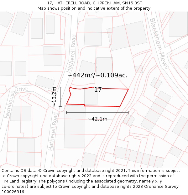 17, HATHERELL ROAD, CHIPPENHAM, SN15 3ST: Plot and title map