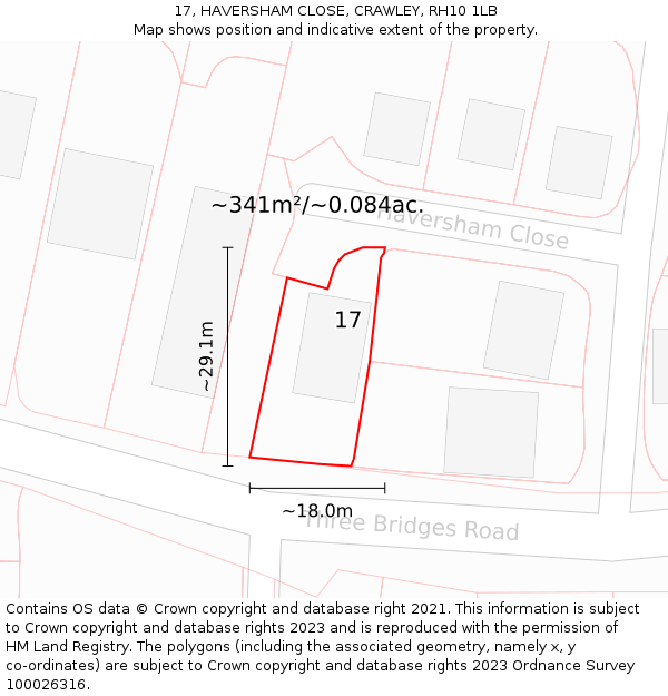 17, HAVERSHAM CLOSE, CRAWLEY, RH10 1LB: Plot and title map