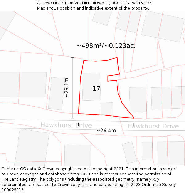 17, HAWKHURST DRIVE, HILL RIDWARE, RUGELEY, WS15 3RN: Plot and title map