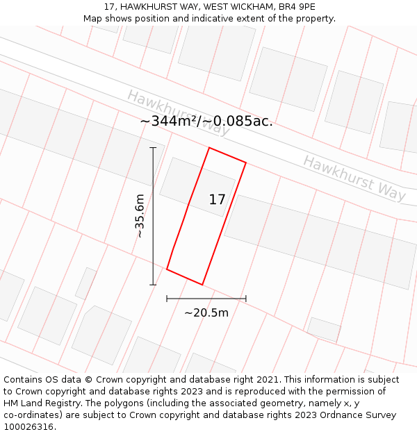 17, HAWKHURST WAY, WEST WICKHAM, BR4 9PE: Plot and title map
