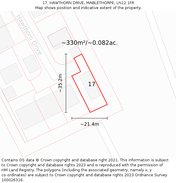 17, HAWTHORN DRIVE, MABLETHORPE, LN12 1FR: Plot and title map