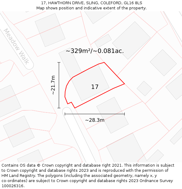 17, HAWTHORN DRIVE, SLING, COLEFORD, GL16 8LS: Plot and title map