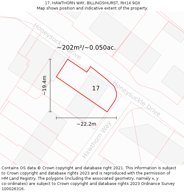 17, HAWTHORN WAY, BILLINGSHURST, RH14 9GX: Plot and title map