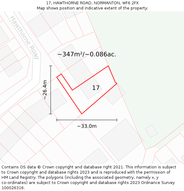 17, HAWTHORNE ROAD, NORMANTON, WF6 2FX: Plot and title map