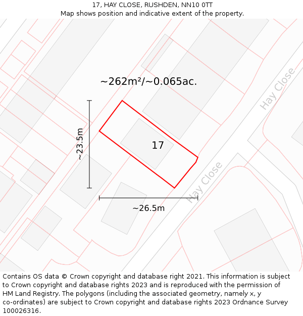 17, HAY CLOSE, RUSHDEN, NN10 0TT: Plot and title map