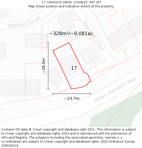 17, HAYDOCK DRIVE, CHORLEY, PR7 3FT: Plot and title map