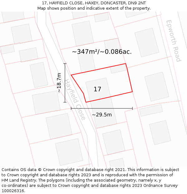 17, HAYFIELD CLOSE, HAXEY, DONCASTER, DN9 2NT: Plot and title map