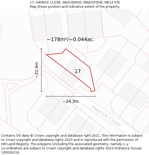 17, HAYRICK CLOSE, WEAVERING, MAIDSTONE, ME14 5TE: Plot and title map