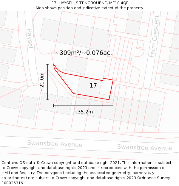 17, HAYSEL, SITTINGBOURNE, ME10 4QE: Plot and title map