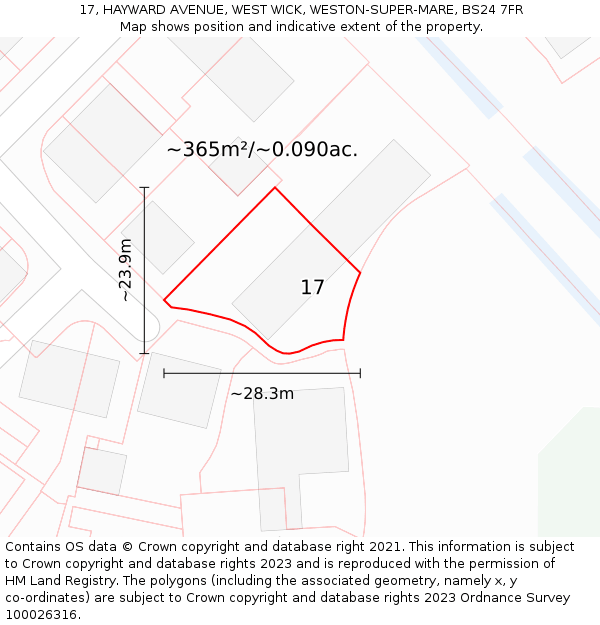 17, HAYWARD AVENUE, WEST WICK, WESTON-SUPER-MARE, BS24 7FR: Plot and title map