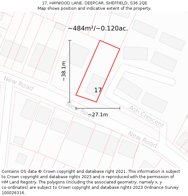17, HAYWOOD LANE, DEEPCAR, SHEFFIELD, S36 2QE: Plot and title map