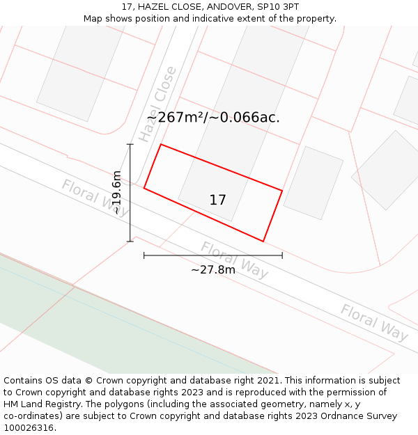 17, HAZEL CLOSE, ANDOVER, SP10 3PT: Plot and title map