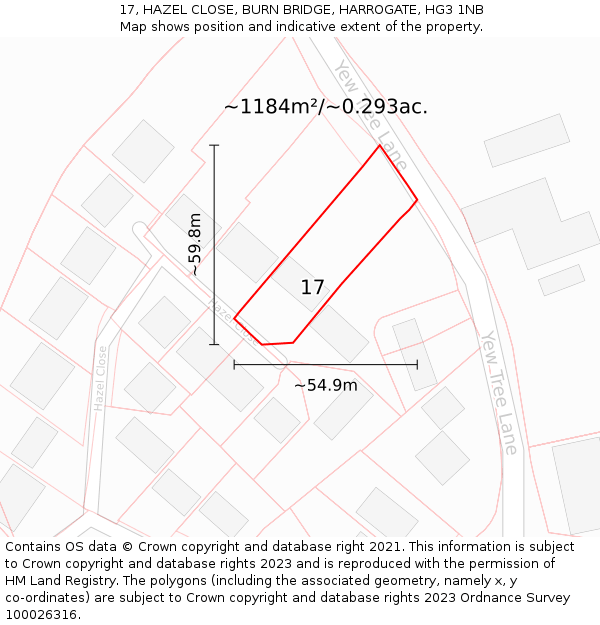 17, HAZEL CLOSE, BURN BRIDGE, HARROGATE, HG3 1NB: Plot and title map