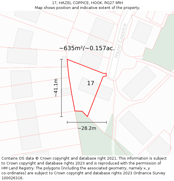 17, HAZEL COPPICE, HOOK, RG27 9RH: Plot and title map