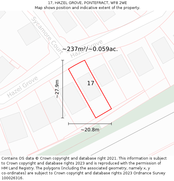 17, HAZEL GROVE, PONTEFRACT, WF8 2WE: Plot and title map