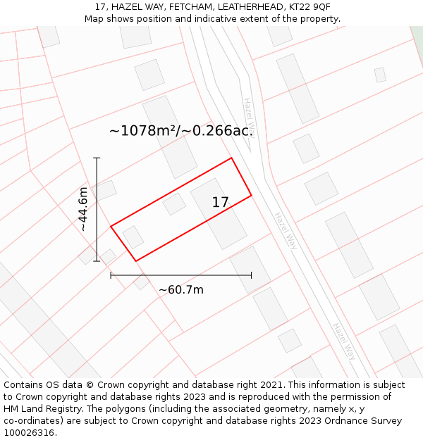17, HAZEL WAY, FETCHAM, LEATHERHEAD, KT22 9QF: Plot and title map