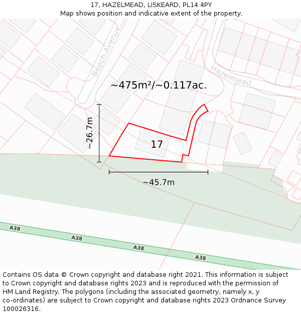 17, HAZELMEAD, LISKEARD, PL14 4PY: Plot and title map