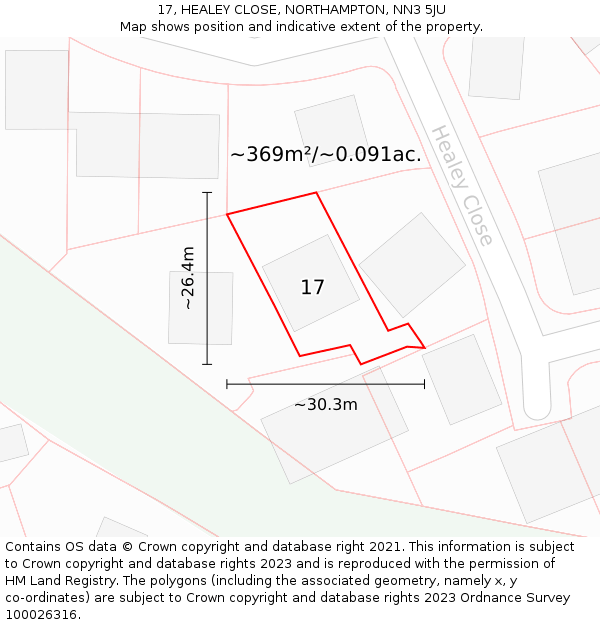 17, HEALEY CLOSE, NORTHAMPTON, NN3 5JU: Plot and title map