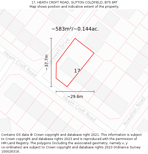 17, HEATH CROFT ROAD, SUTTON COLDFIELD, B75 6RT: Plot and title map