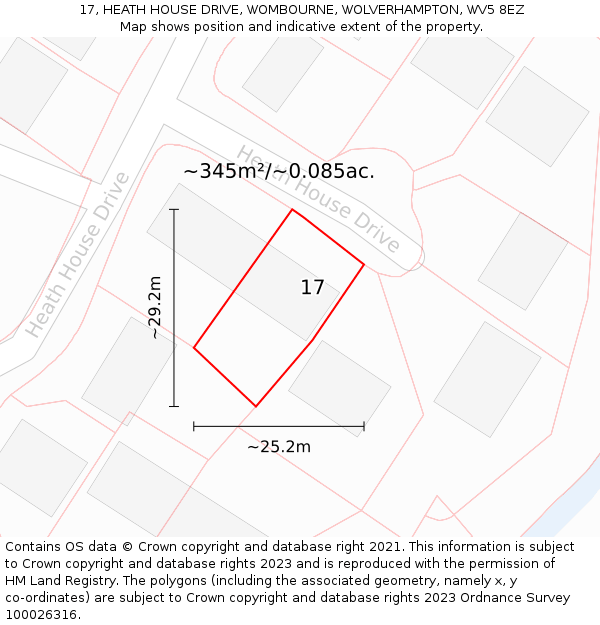 17, HEATH HOUSE DRIVE, WOMBOURNE, WOLVERHAMPTON, WV5 8EZ: Plot and title map