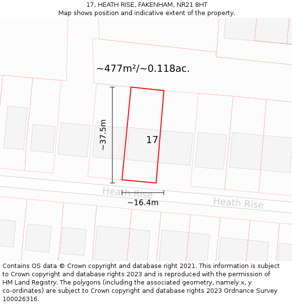 17, HEATH RISE, FAKENHAM, NR21 8HT: Plot and title map