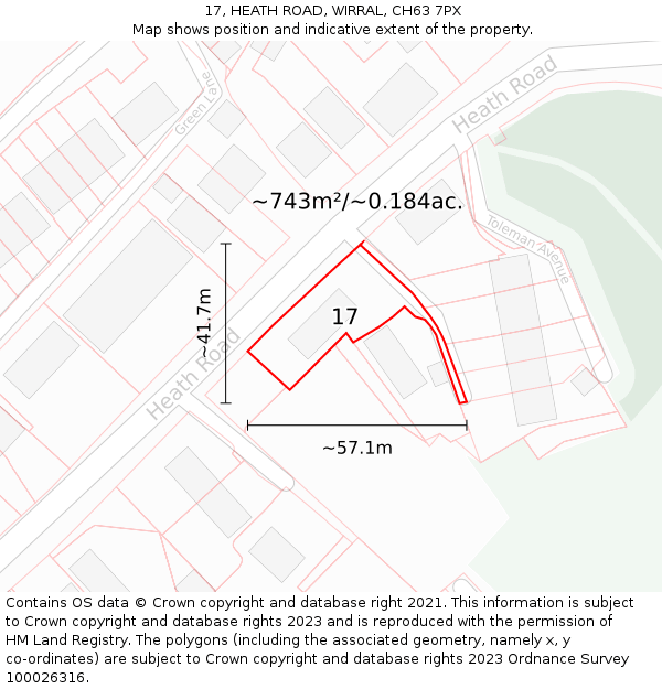 17, HEATH ROAD, WIRRAL, CH63 7PX: Plot and title map