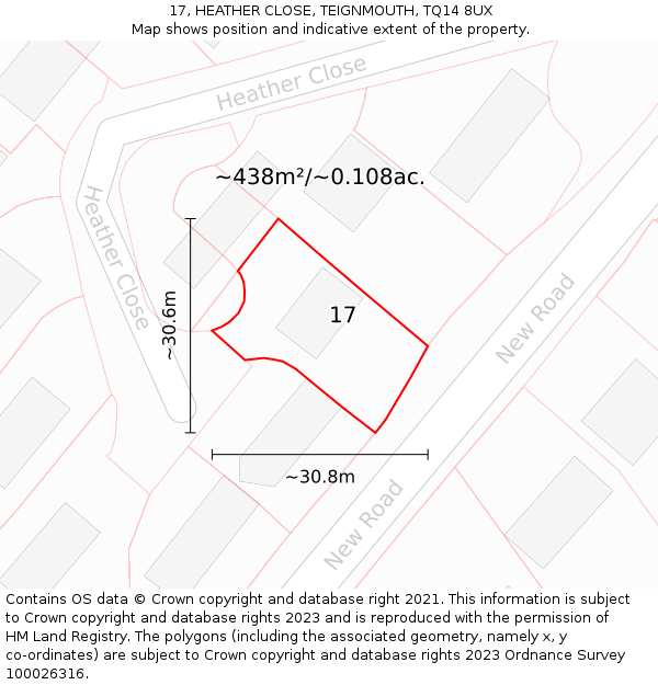 17, HEATHER CLOSE, TEIGNMOUTH, TQ14 8UX: Plot and title map