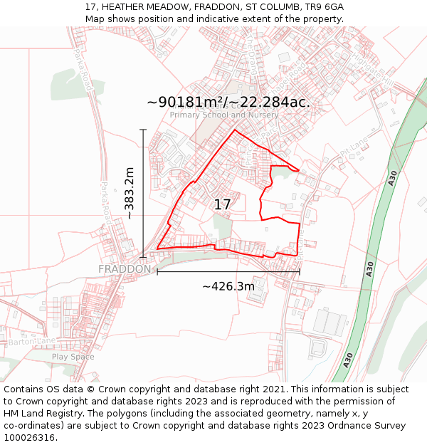 17, HEATHER MEADOW, FRADDON, ST COLUMB, TR9 6GA: Plot and title map