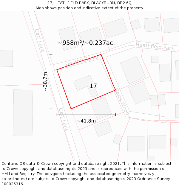 17, HEATHFIELD PARK, BLACKBURN, BB2 6QJ: Plot and title map