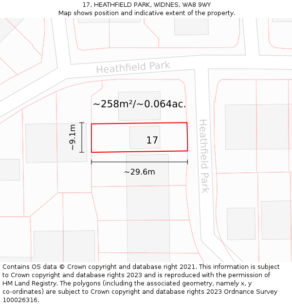 17, HEATHFIELD PARK, WIDNES, WA8 9WY: Plot and title map