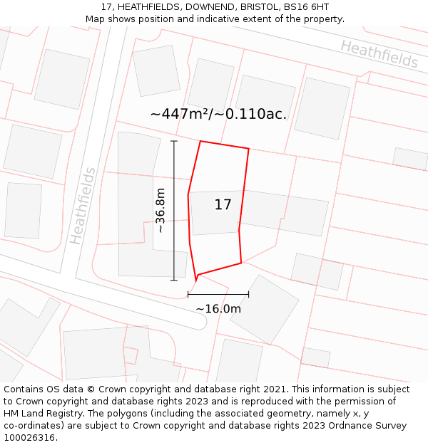 17, HEATHFIELDS, DOWNEND, BRISTOL, BS16 6HT: Plot and title map
