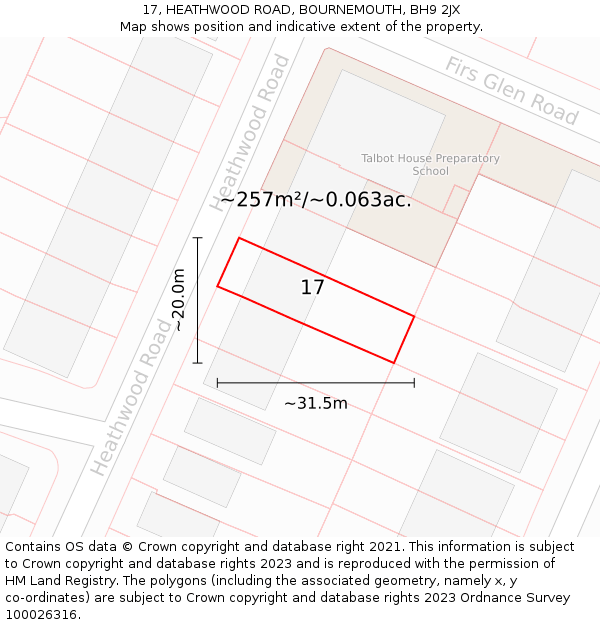 17, HEATHWOOD ROAD, BOURNEMOUTH, BH9 2JX: Plot and title map