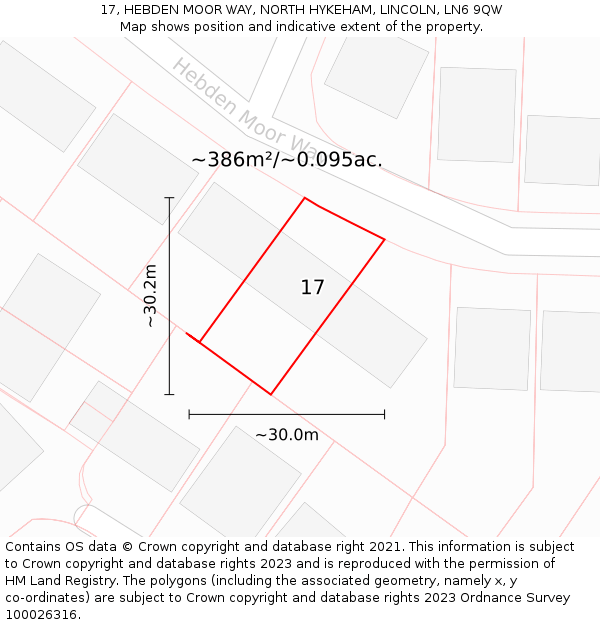 17, HEBDEN MOOR WAY, NORTH HYKEHAM, LINCOLN, LN6 9QW: Plot and title map