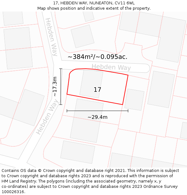 17, HEBDEN WAY, NUNEATON, CV11 6WL: Plot and title map