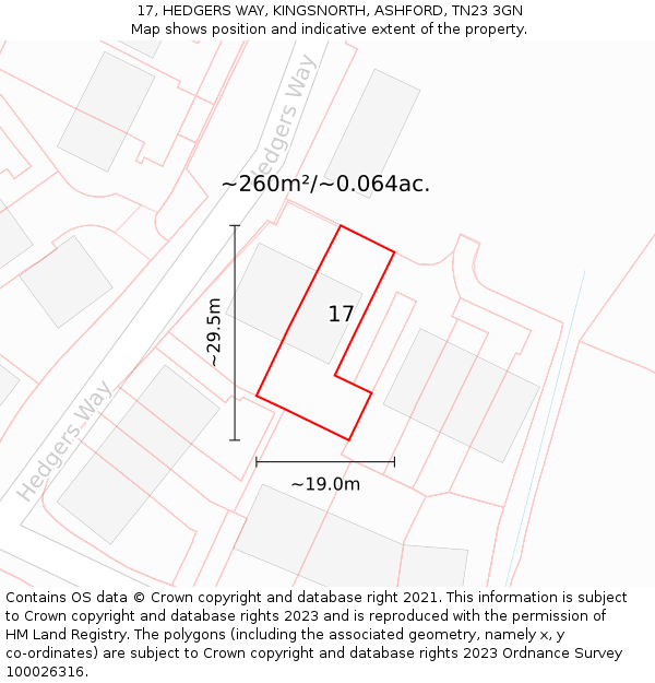 17, HEDGERS WAY, KINGSNORTH, ASHFORD, TN23 3GN: Plot and title map