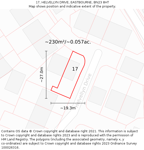 17, HELVELLYN DRIVE, EASTBOURNE, BN23 8HT: Plot and title map