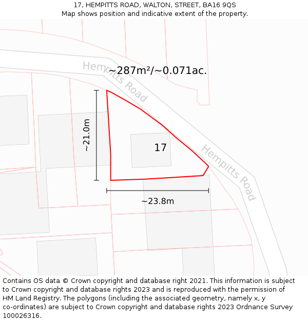 17, HEMPITTS ROAD, WALTON, STREET, BA16 9QS: Plot and title map