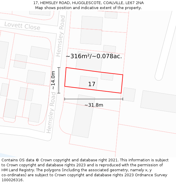 17, HEMSLEY ROAD, HUGGLESCOTE, COALVILLE, LE67 2NA: Plot and title map