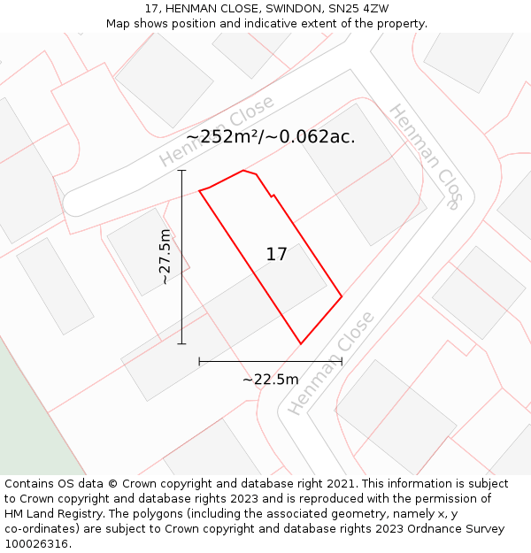 17, HENMAN CLOSE, SWINDON, SN25 4ZW: Plot and title map