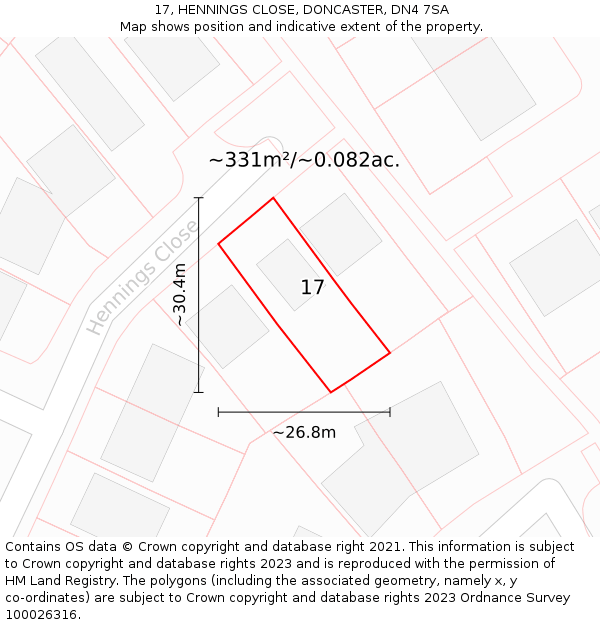 17, HENNINGS CLOSE, DONCASTER, DN4 7SA: Plot and title map