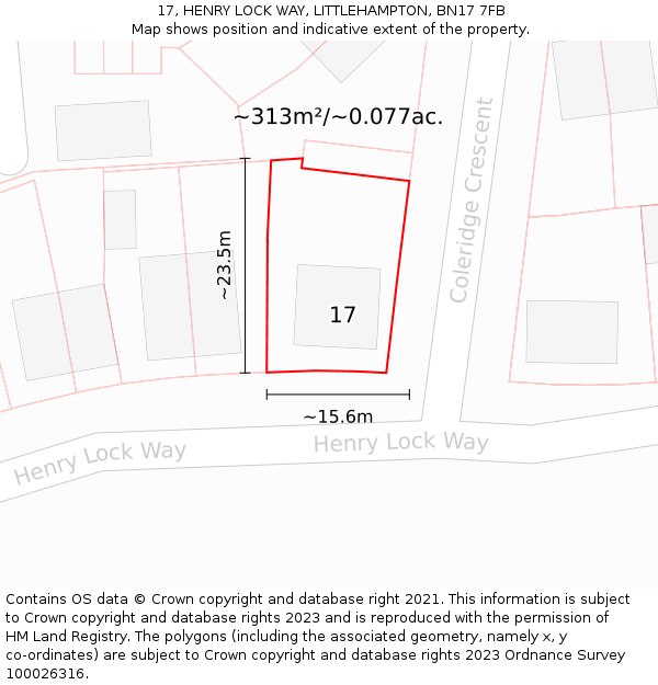 17, HENRY LOCK WAY, LITTLEHAMPTON, BN17 7FB: Plot and title map