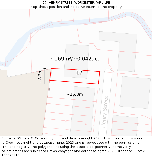 17, HENRY STREET, WORCESTER, WR1 1RB: Plot and title map