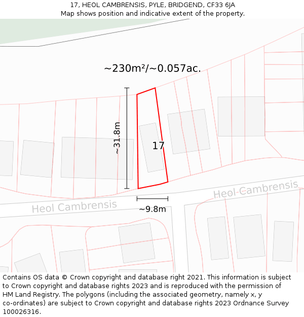 17, HEOL CAMBRENSIS, PYLE, BRIDGEND, CF33 6JA: Plot and title map